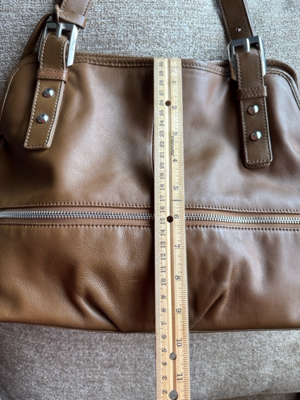 b. makowsky Tan Leather Handbag with Silver Accents - Picture 5 of 12